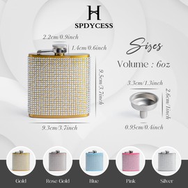 SPDYCESS Diamond Hip Flask 6oz Portable Flask with Funnel for Women Stainless Steel Flask for Alcohol for Ladies Party Wedding Camping