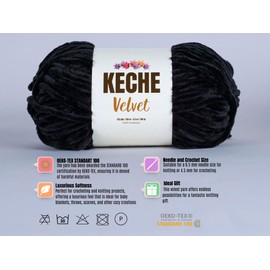Keche Velvet Yarn for Crocheting, Soft Chenille Bulky Baby Blanket Amigurumi Yarn 2x100 gr (2x132 yds) (2 Skeins) (Black)
