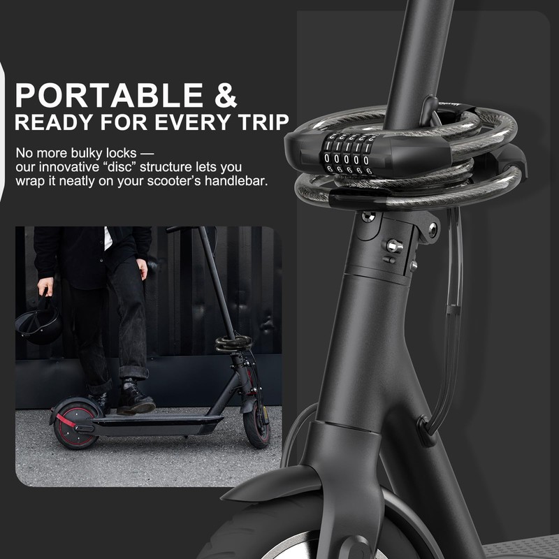NextSeal Electric Scooter Lock, Bike Lock with 5-Digit Combination, 12MM