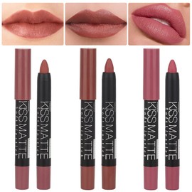 evpct 3Pcs Nude Beige Matte Lipstick and Lip Liner Crayon Set Chestnut Brown Mauve Vegan 24 Hour Gel Lipliner Lip Liner and Lipstick Pencil Set Waterproof abiales matte larga duracion 24 05&06&09