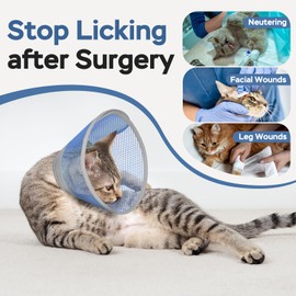 Supet Cat Cone Collar Soft Comfortable Adjustable Waterproof cat recovery collar After Surgery to Stop Licking and Scratch, Alternative to Plastic Elizabeth Head Neck Cone (Deep Blue M)