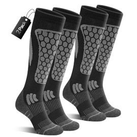 CAOZITOU 2 Pairs Ski Socks for Mens 9-12, Merino Wool Thermal Winter High Performance Breathable Warm Thicks Socks for Outdoor Sports Skiing Snowboarding (Black)