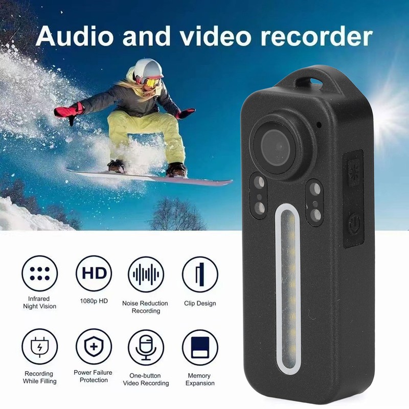 Portable Video Recorder 1080P LED Fill Light Back Clip Night