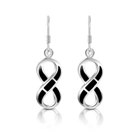 AeraVida Love Forever Infinity Symbol Simulated Black Onyx .925 Sterling Silver Dangle Earrings | Classic Sterling Silver Dangle Earring for Women | Jewelry Gift