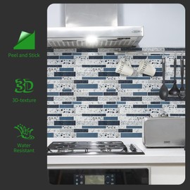 LONGKING Peel and Stick Backsplash Tile for Kitchen, Stick on Tile on Wall, Bathroom (Blue Stone)
