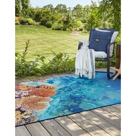 Unique Loom Outdoor Coastal Collection Area Rug - Ariel (10' x 12' 2" Rectangle, Multi/ Ivory)