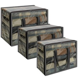 Vieshful Gray 40L+60L+90L Clear Clothes Storage Bag with Zipper 3 Pack Colorful Clothes Organizer Vinyl Storage Bag for Comforter, Blanket, Bedding, Duvet, Transparent Moving Totes