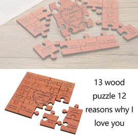 OTOTEC 12 Reasons Why I Love You Puzzle Pieces Wooden Set, 13 Pcs Wooden Jigsaw Puzzle Valentine Anniversary Birthday Gift Romantic Gift 12 x 12cm