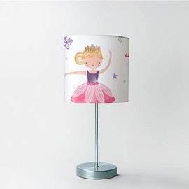 Happy Linen Company Girls Kids Isabella Prima Ballerina White Cylinder Drum Table Lamp Shade Light Lampshade 18cm x 21cm