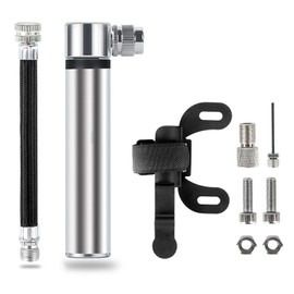 Hand Mini Bike Pump Air Hose Inflator Portable for Tire Basketball American French Integrated Valve Silver