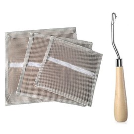 15X15 inch Blank Pillow Hooking Mesh Canvas Kit with Wooden Bent Latch Hook Tool for Latch Hook Pillow Tapestry Canvas DIY for Kids Adults (37X37CM)