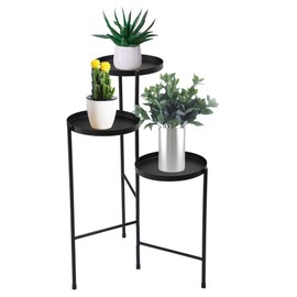 Sardoxx 3 Tier Black Metal Plant Stand Foldable Tall Plant Stand Pot Holder, Plants Tray Shelf For Indoor Outdoor Garden, Yard, House Decoration