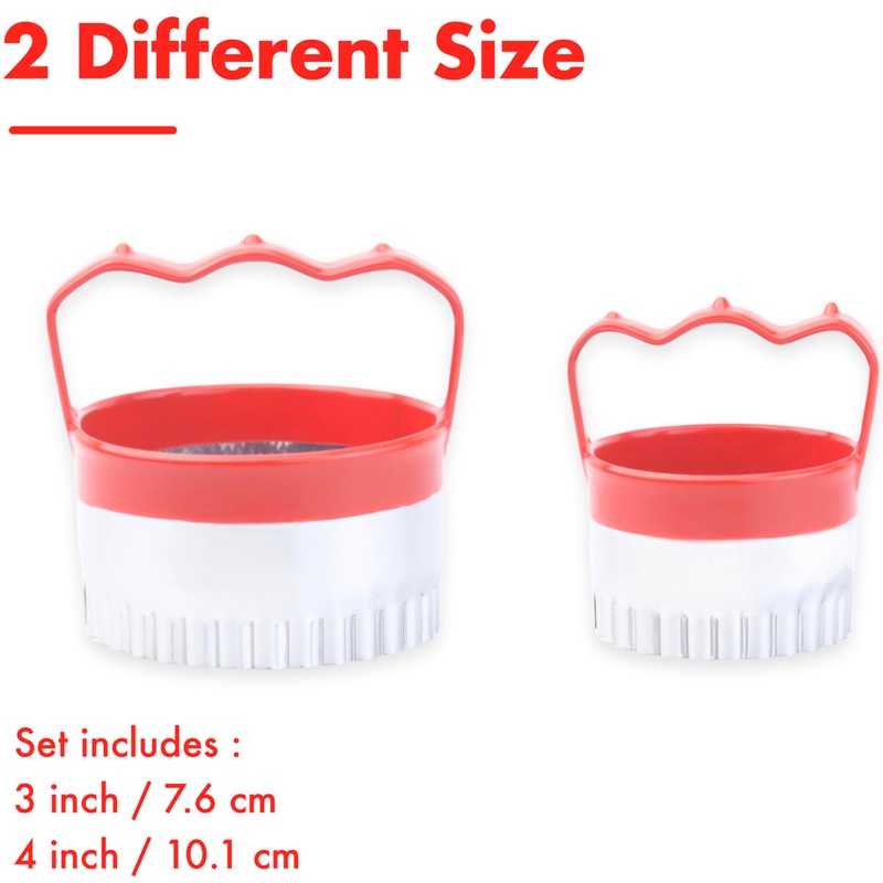 2 Pcs Fluted Round Cookie Cutter with Handle 3“ 4”,