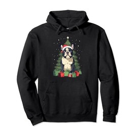 Christmas Tree, ornaments and Cute Frenchie Santa Christmas Pullover Hoodie