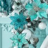 Winlyn 26 Set 3 Style Christmas Teal Glitter Poinsettia Flowers