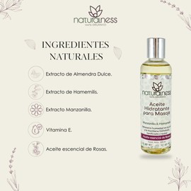 Naturalness Aceite para masaje corporal hidratante base de extractos herbales 100% naturales de manzanilla y hamamelis, Aroma Rosas