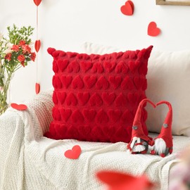 Artoid Mode Red Soft Artificial Fur Jacquard Heart Cushion Covers Set of 2 45 x 45 cm Plush Velvet Sofa Cushion Decorative Cushion Cover Bedroom Decoration