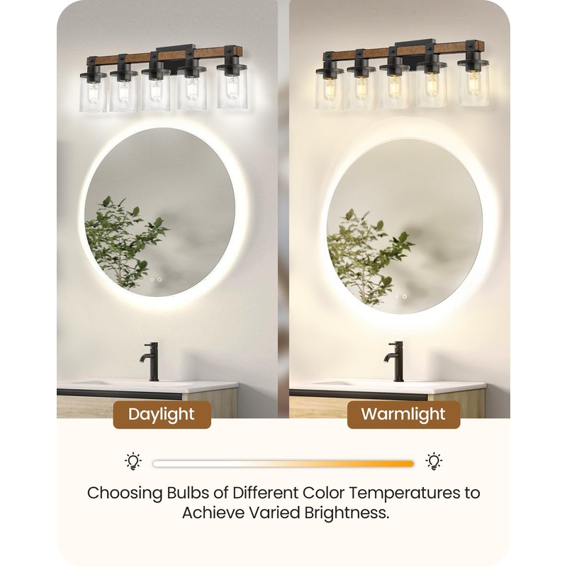 GOEBLESON 5-Light Bathroom Light Fixture, Farmhouse Vanity Lights for Bathroom