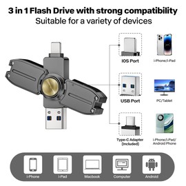 Exsellon 64 GB USB Stick Phone Speicherstick, 3-in-1 Speicherstick für Phone/Pad/Android/PC/Mac/Tablet, mit Kreisel-Design,–Geeignet zum Speichern von Fotos und Videos Sowie zum Stressabbau Unterwegs
