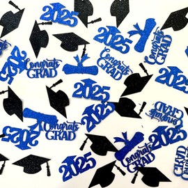 Graduation Confetti 2025 Glitter Congrats Grad 2025 Paper Table Confetti for 2025 College High School Graduation Celebration Party Decorations (Blue)