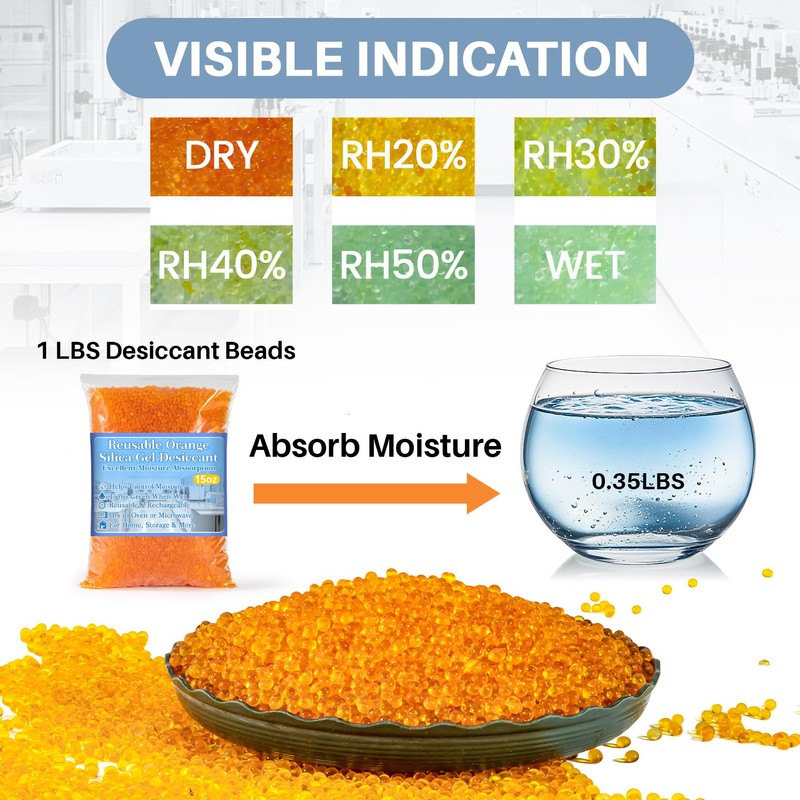 RAINFLOW Orange Desiccant Beads Reusable - 450G Indicating Silica Gel
