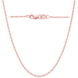 Italian Fashions 14K, 10K Yellow or White or Rose Solid Gold Italian Diamond Cut 0.8 mm-1.2 mm Rope Chain Necklace Thin & Strong gold chain Thin And Lightweight MADE IN ITALY, Gold, No Gemstone