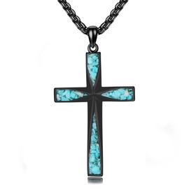 YAFEINI Black Cross Necklace 925 Sterling Silver Turquoise Cross Necklace Christian Jewelry Gifts for Women Men