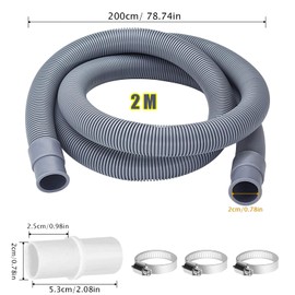 2m Universal Drain Hose Extension Kit with Connector and Clamps, Replacement Extendable Drain Pipe for Washing Machine, Thickened Washer Drain Hose for Dishwashers, Washing Machines