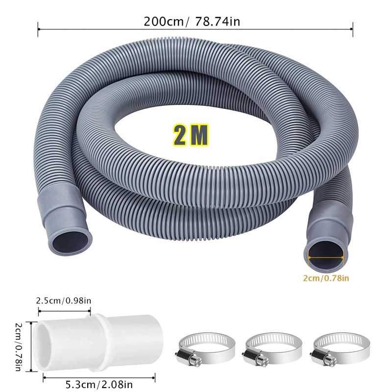 2m Universal Drain Hose Extension Kit with Connector and Clamps,