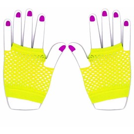 The Glowhouse 80s Neon Fishnet Gloves Short and Long Vibrant Colours (Short Yellow)