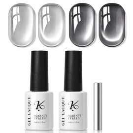 HOSAILY 2 Colors Glassy Cat Eye Gel Nail Polish, 16ml Glitter Holographic Jelly Crystal Gel Polish with Magnet, Reflective Translucent UV Gel for Nail Art Manicure Salon DIY at Home #Moonlight&Black