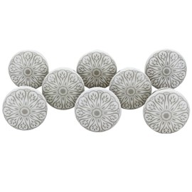 G Decor Success III Grey Floral Designs Ceramic Door Knobs, Vintage, Shabby Chic, Interior Furniture, Cabinet Cupboard Drawers Pulls Handles (8-Pack)