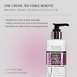 Advanced Clinicals Crema hidratante 10 en 1 anti-encrespamiento para el cabello, con protección contra el calor y el coco y el bambú, fortalecida, des