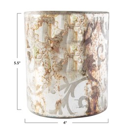 Creative Co-Op Etched Mercury Glass Tealight/Votive Candleholder with Pattern, Antique Silver Finish