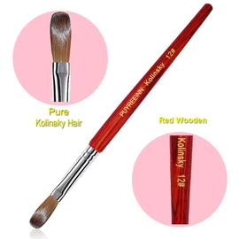 PUYREEINN Acrylic Nail Brush with Kolinsky Hair, Red Wooden Handle and Sable Hair Brush, Gel Brush for Acrylic Power and Nail Extension #8,10,12,14,16 (#12)