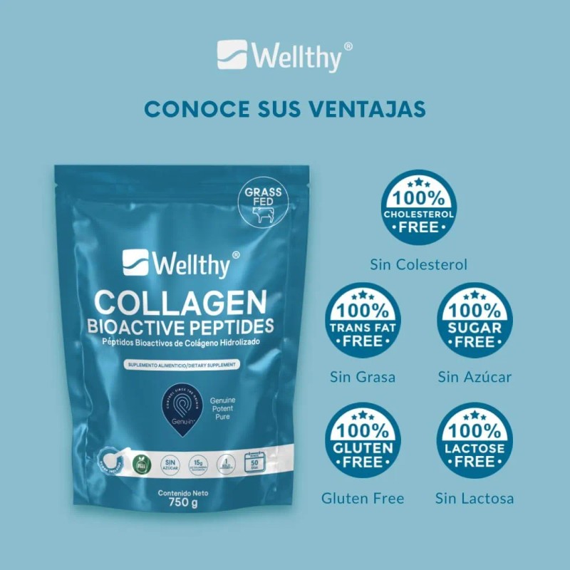 Péptidos Bioactivos De Colágeno Hidrolizado 750 Gr Wellthy Sin Sabor