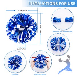 4Pcs Metallic Cheerleading Pom Poms, Creatiee 2 Pair Cheerleader Cheering Squad Pompoms for School Sports Dance Games Team Spirit Cheer (Blue White)