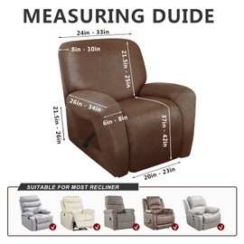 molasofa Leather Like Recliner Chair Covers - Large Lazy Boy Recliner Chair Covers for Reclining Chair 4 Pieces Washable Recliner Slip Covers That Stay in Place (Brown)