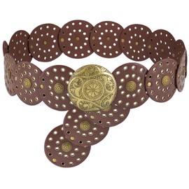 LIMHOO Wide Disc Belt for Women Leather Hollow Out Round Belt Boho Western Waist Belt (A Brown-M)