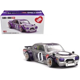 DCD Nissan Skyline 2000GT-R (KPGC10) 'Kaido Works V1' Diecast Toy Right Hand Drive #0 Silver Metallic Purple Stripes Designed