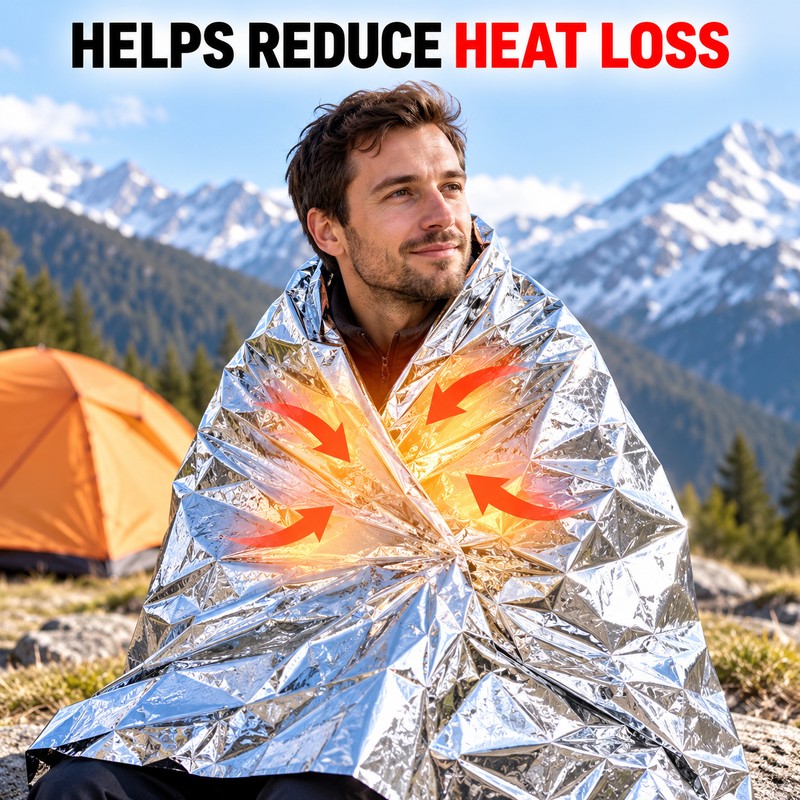 2-Pack PET Emergency Thermal Blankets, Reflective Survival Covers for Camping,