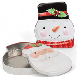 MIJOMA Set of 2 Metal Christmas Gift Boxes - Perfect for Money Gifts, Voucher Cards, Prepaid Cards & Small Gifts - 14 x 11.5 cm, 3D Motifs: Santa Claus & Snowman