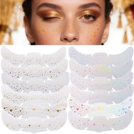 Xinlie 12 Styles Glitter Freckles Tattoo Glitter Freckles Tattoo Waterproof Golden Stars and Dots Temporary Tattoos Festival Freckles Golden Temporary Freckles for Women Body Art