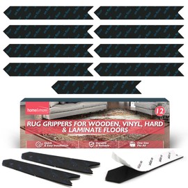 SOL 12pk Rug Grippers for Wooden, Vinyl, Hard & Laminate Floors - Anti Slip Rug Underlay - Strong Carpet Grippers for Mats & Rugs, Non-Slip Rug Tape for Hard Floors, Secure Hold & Floor Protection