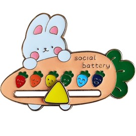 Arturbo Cute Funny Cartoon Social Battery Slider Pins Panda Rubbit Bottle Bread Flower Animal Plants Fruits Enamel Lapel Pin Set Badges for Hats Bags Backpacks Gifts Decoration (rubbit, 1)