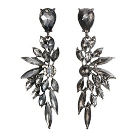 Clearine Earrings Wedding Bridal Crystal Teardrop Marquise Cluster Bling Hanging Stud Earrings for Women Grey Black Tone, Crystal Alloy Steel