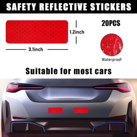 Povtii 20 PCS Car Reflective Stickers, Intense Reflective Waterproof Adhesive Stickers for Safe Driving, High-Intensity Scratch-Resistant Reflective Decal, Car Accessories (Red)