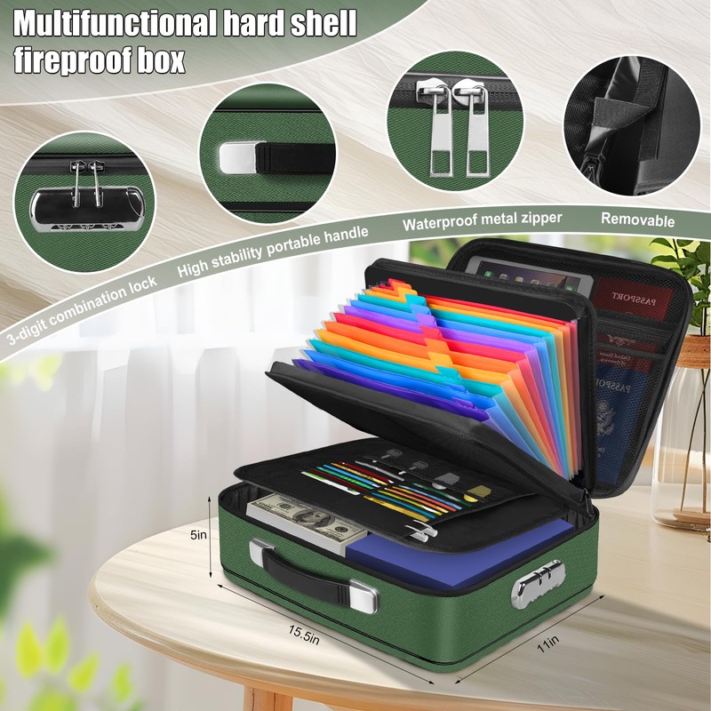 Fireproof Document Box, Hard Shell Fireproof Box, Document Organizer with