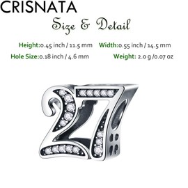 CRISNATA - Dijes de cumpleaños de 5,10 a 50 52 55 56 60 65 70 75 80, se adapta a pulseras de aniversario europeas, dijes de números de plata de ley 925 con piedras de circonita cúbica transparente