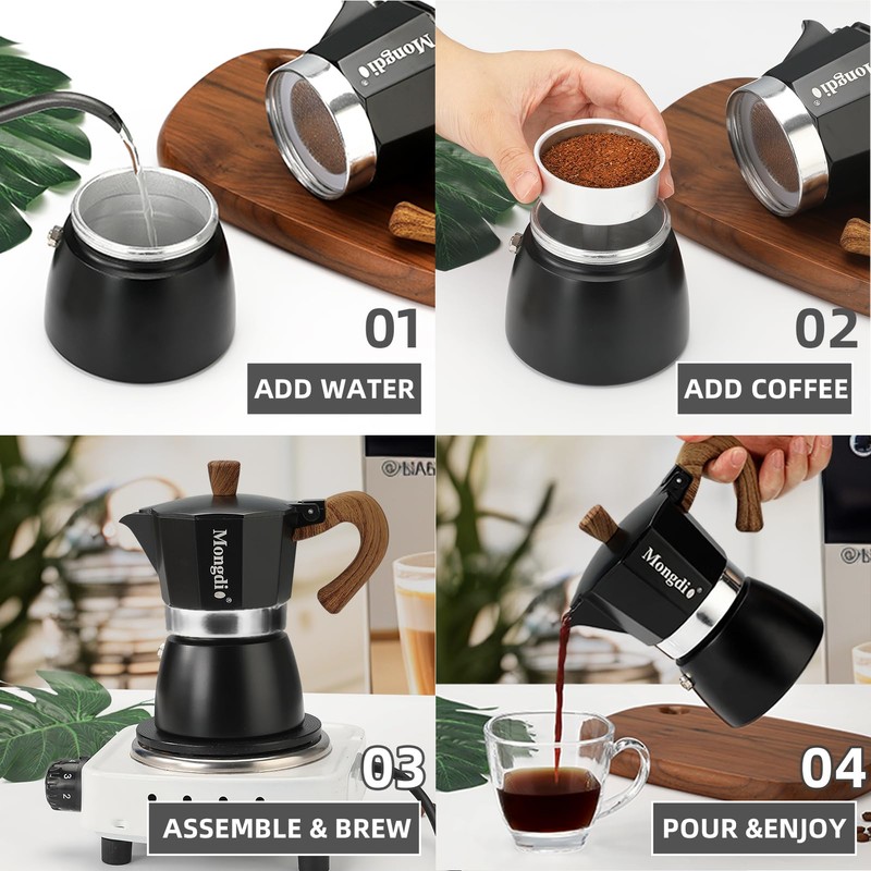 Mongdio Stovetop Espresso Maker Moka Pot, Cuban Coffee Maker Stove